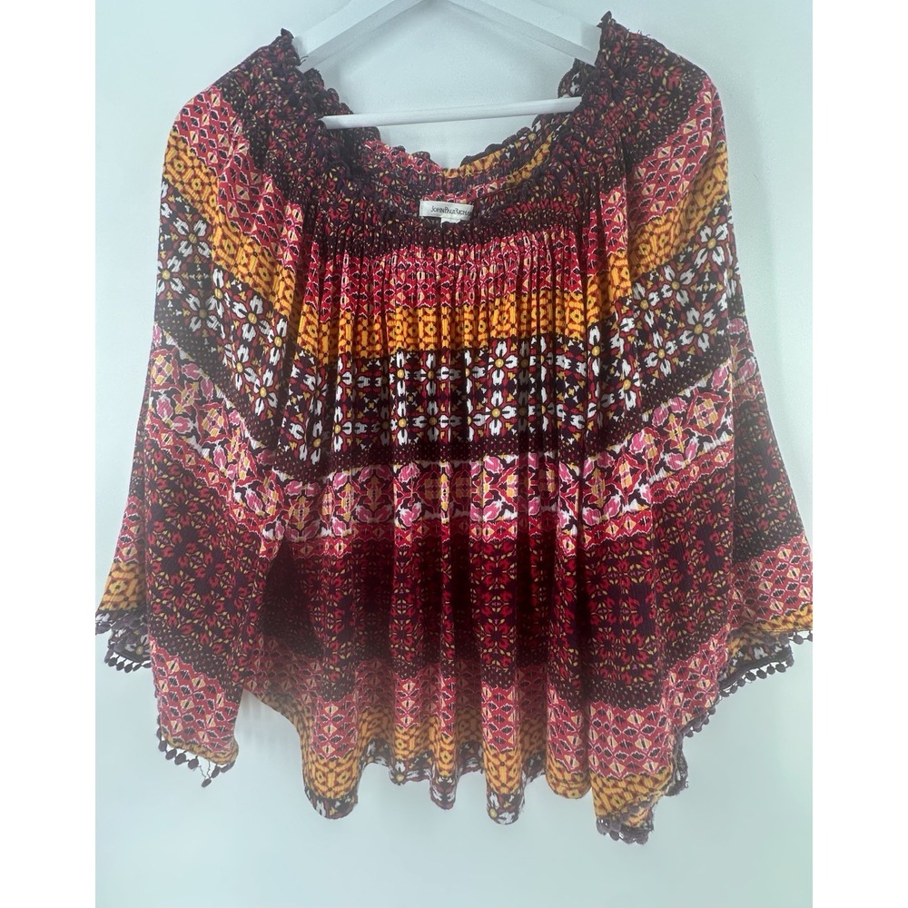 John Paul Richard Nautical Striped‎ Top White Pink Boho White Peasant T1004